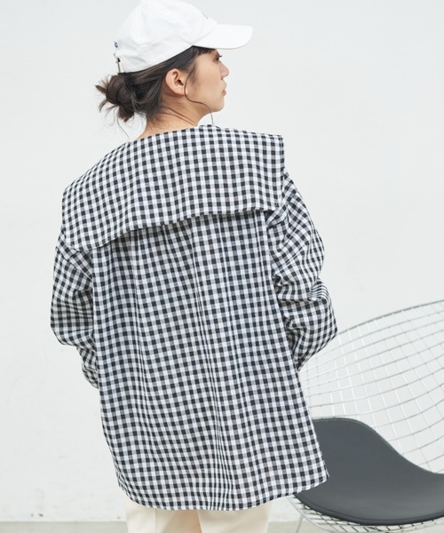 MERLOT(メルロー)の「ビッグカラーシャーリングブラウス(シャツ/ブラウス・レディース・ピンク/ホワイト/ブルー/チェック・FREE)」の10枚目の写真