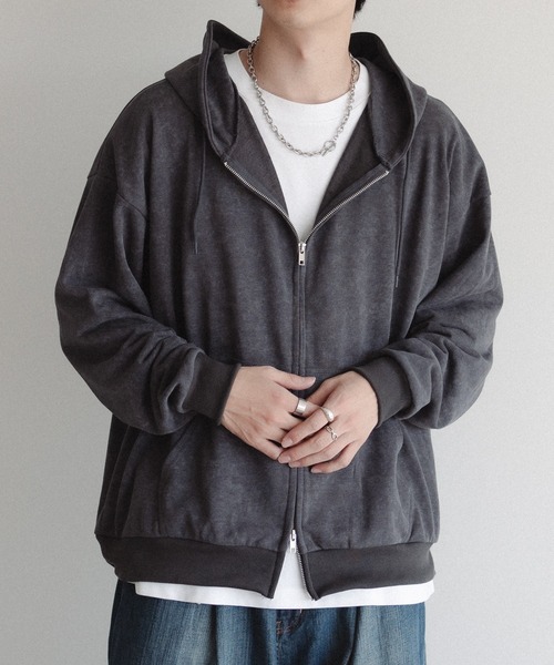 epnok（エプノック）の「裏毛ジップパーカー（パーカー・メンズ・グレー/チャコールグレー/ブラック・SMALL/MEDIUM/LARGE）」の5枚目の写真