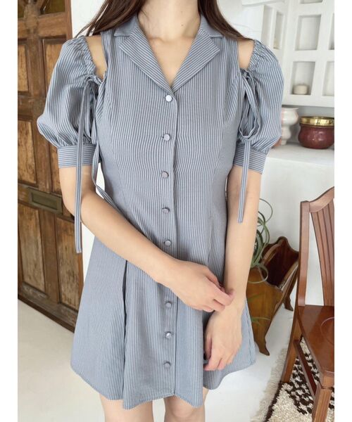 EATME（イートミー）の「オープンカラーミニワンピース（ワンピース・レディース・ブラック/ブルー/グリーン/オフホワイト・FREE）」の13枚目の写真