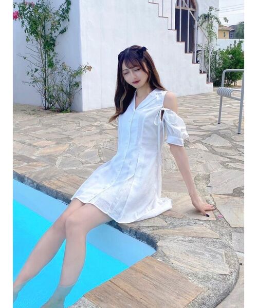 EATME（イートミー）の「オープンカラーミニワンピース（ワンピース・レディース・ブラック/ブルー/グリーン/オフホワイト・FREE）」の19枚目の写真