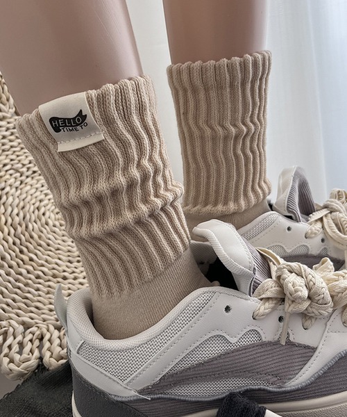 aimoha（アイモハ）の「aimoha outdoorユニセックス 　やや厚手のリブソックス（ソックス/靴下・レディース・カーキ/ホワイト/ブラック/ベージュ/ダークグレー・FREE）」の19枚目の写真