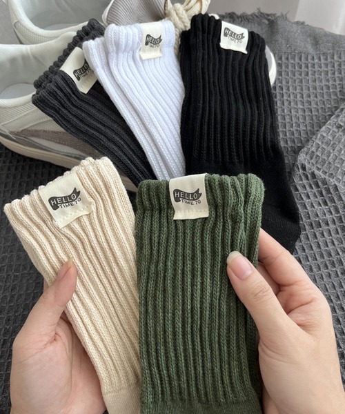 aimoha（アイモハ）の「aimoha outdoorユニセックス 　やや厚手のリブソックス（ソックス/靴下・レディース・カーキ/ホワイト/ブラック/ベージュ/ダークグレー・FREE）」の7枚目の写真