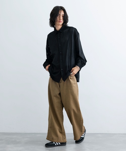 JUNRED（ジュンレッド）の「パンチングフェイクレザーシャツ（シャツ/ブラウス・メンズ・ブラック/グリーン・S/M/L）」の6枚目の写真