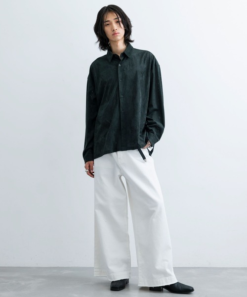 JUNRED（ジュンレッド）の「パンチングフェイクレザーシャツ（シャツ/ブラウス・メンズ・ブラック/グリーン・S/M/L）」の11枚目の写真