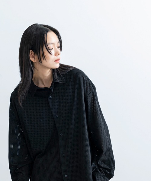 JUNRED（ジュンレッド）の「パンチングフェイクレザーシャツ（シャツ/ブラウス・メンズ・ブラック/グリーン・S/M/L）」の21枚目の写真