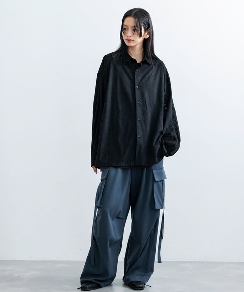 JUNRED（ジュンレッド）の「パンチングフェイクレザーシャツ（シャツ/ブラウス・メンズ・ブラック/グリーン・S/M/L）」の9枚目の写真