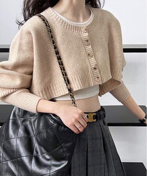 kirakiraShop(キラキラショップ)の「クルーネック ショート ニット ボレロ カーディガン(ニット/セーター・レディース・ベージュ/チャコール/ブラウン/ブラック・FREE)」の1枚目の写真