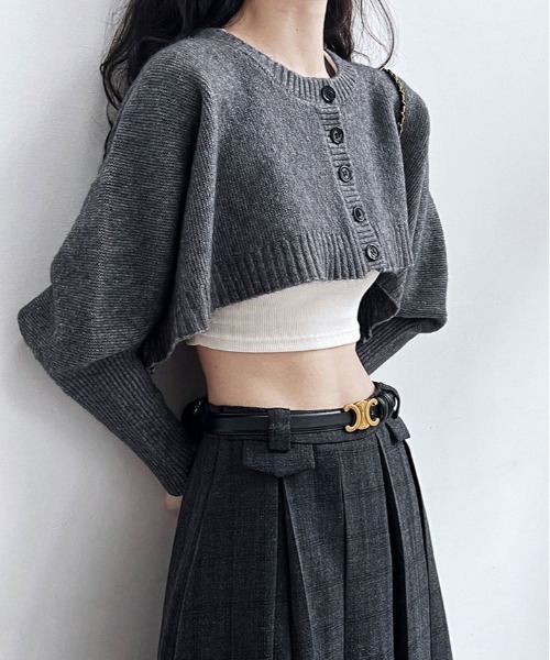 kirakiraShop(キラキラショップ)の「クルーネック ショート ニット ボレロ カーディガン(ニット/セーター・レディース・ベージュ/チャコール/ブラウン/ブラック・FREE)」の3枚目の写真