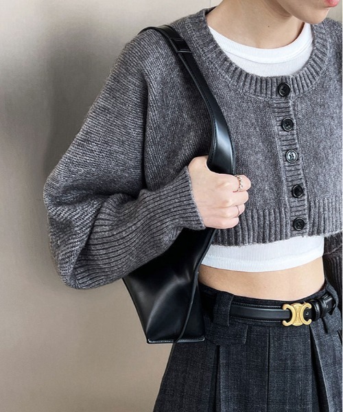 kirakiraShop(キラキラショップ)の「クルーネック ショート ニット ボレロ カーディガン(ニット/セーター・レディース・ベージュ/チャコール/ブラウン/ブラック・FREE)」の6枚目の写真
