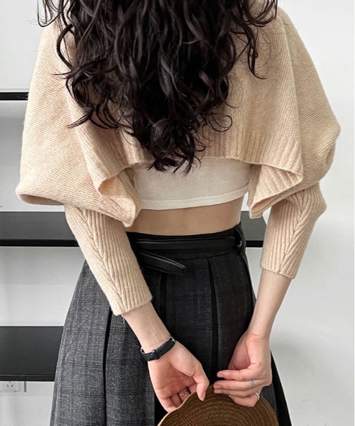 kirakiraShop(キラキラショップ)の「クルーネック ショート ニット ボレロ カーディガン(ニット/セーター・レディース・ベージュ/チャコール/ブラウン/ブラック・FREE)」の16枚目の写真