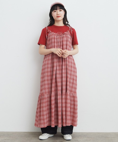 bulle de savon ちぢみチェック　ギャザースカート　クロ bulle de savon ちぢみチェック ギャザースカート クロ