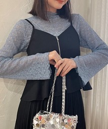 フレアスリーブレースシアートップス