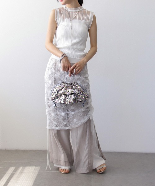 Three Four Time（ｽﾘｰﾌｫｰﾀｲﾑ）の「モチーフチュールレイヤードスカート（スカート・レディース・ブラック/オフホワイト・FREE）」の8枚目の写真