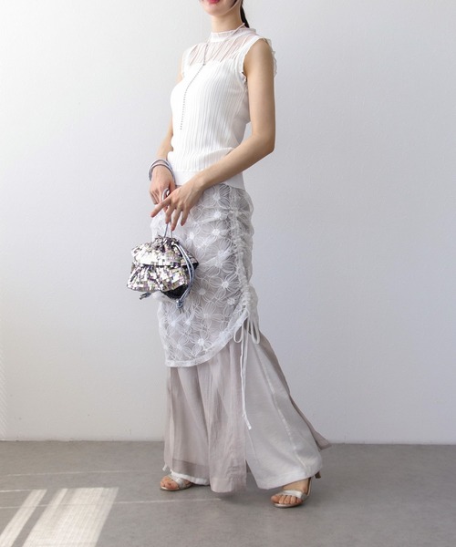 Three Four Time（ｽﾘｰﾌｫｰﾀｲﾑ）の「モチーフチュールレイヤードスカート（スカート・レディース・ブラック/オフホワイト・FREE）」の9枚目の写真