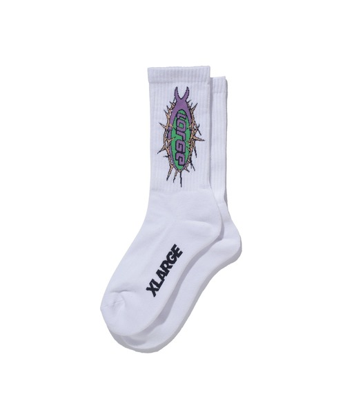 XLARGE(エクストララージ)の「BARBED WIRE LOGO SOCKS(ソックス/靴下・メンズ・ホワイト/チャコール/ブラウン・ONE SIZE)」の2枚目の写真