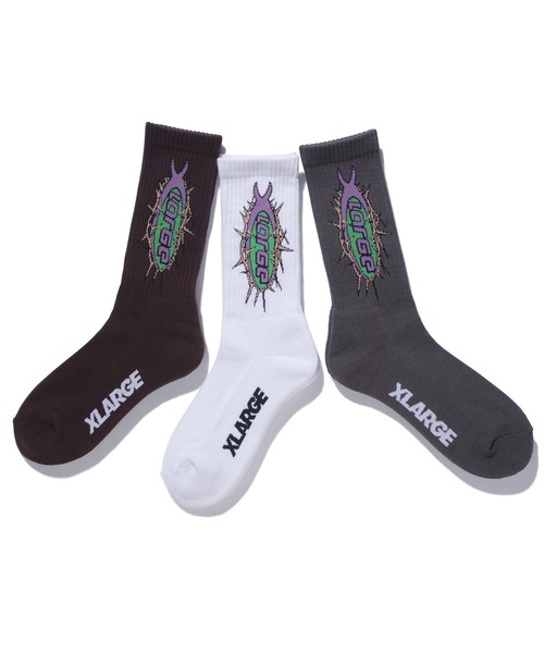 XLARGE(エクストララージ)の「BARBED WIRE LOGO SOCKS(ソックス/靴下・メンズ・ホワイト/チャコール/ブラウン・ONE SIZE)」の4枚目の写真