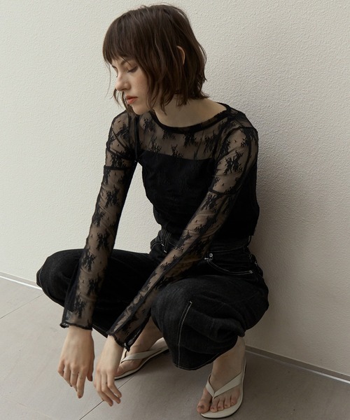 WILLFULLY(ウィルフリー)の「flower lace sheer tops(Tシャツ/カットソー・レディース・ブラック・FREE)」の17枚目の写真