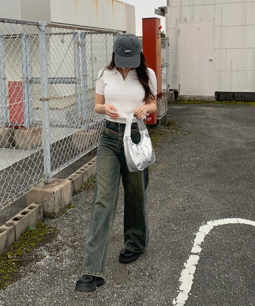 non-hedge(ノンヘッジ)の「プレート付ニットポロ襟トップス(ニット/セーター・レディース・ブラック/ベージュ/ブラウン/オフホワイト・FREE)」の12枚目の写真