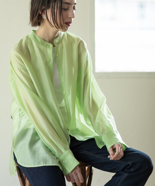OPAQUE.CLIP（オペークドットクリップ）の「◆《VERY掲載》シアーバンドカラーシャツ【洗濯機洗い可】（シャツ/ブラウス・レディース・ダークグレー/ベージュ/スモーキーグリーン系・36/42/40/38）」の12枚目の写真