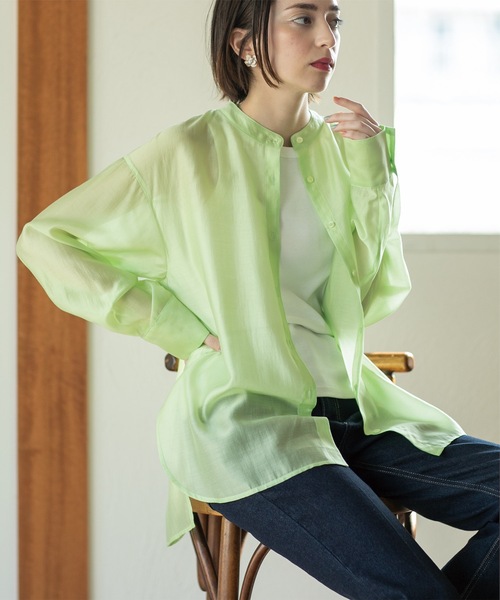 OPAQUE.CLIP（オペークドットクリップ）の「◆《VERY掲載》シアーバンドカラーシャツ【洗濯機洗い可】（シャツ/ブラウス・レディース・ダークグレー/ベージュ/スモーキーグリーン系・36/42/40/38）」の13枚目の写真