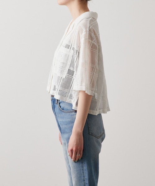 CIAOPANIC TYPY（チャオパニックティピー）の「クロップド丈開襟レースシャツ（シャツ/ブラウス・レディース・ホワイト/ブラック・ONE SIZE）」の9枚目の写真