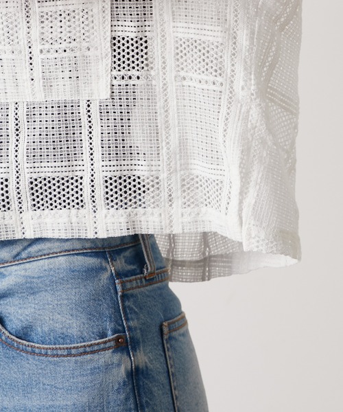 CIAOPANIC TYPY（チャオパニックティピー）の「クロップド丈開襟レースシャツ（シャツ/ブラウス・レディース・ホワイト/ブラック・ONE SIZE）」の4枚目の写真