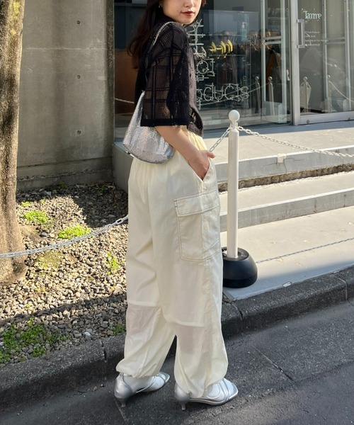 【未使用】COHINA ドロップショルダーシャツブラウス　ライトベージュ カットジョーゼットドロストトップス | 小柄・低身長女性向け