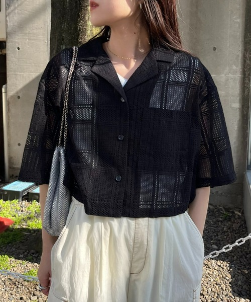 CIAOPANIC TYPY（チャオパニックティピー）の「クロップド丈開襟レースシャツ（シャツ/ブラウス・レディース・ホワイト/ブラック・ONE SIZE）」の13枚目の写真