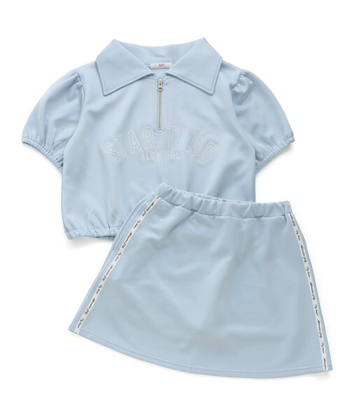 algy（アルジー）の「【上下セット】ハーフジップT&スカパンセットアップ（セットアップ・キッズ・アイボリー/サックスブルー・MEDIUM/XX-SMALL/X-SMALL/SMALL）」の2枚目の写真