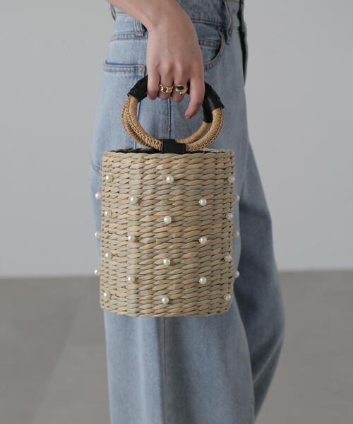 FREE'S MART（フリーズマート）の「◆パール付きかごトート（かごバッグ・レディース・ブラック・ﾌﾘ-）」の4枚目の写真