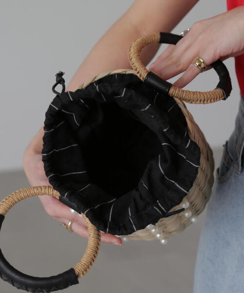 FREE'S MART（フリーズマート）の「◆パール付きかごトート（かごバッグ・レディース・ブラック・ﾌﾘ-）」の6枚目の写真