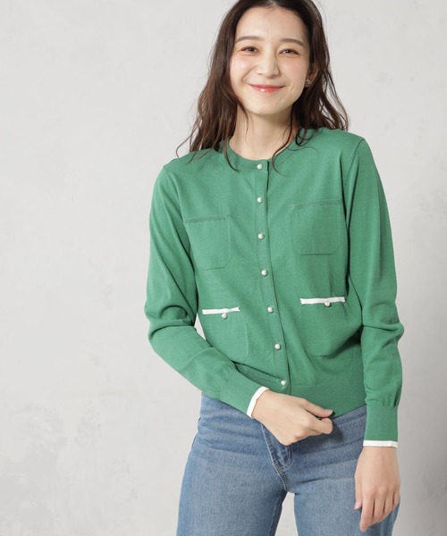 FOUND GOOD（ファウンドグッド）の「パールボタンニットカーディガン（カーディガン/ボレロ・レディース・ブラック/グリーン系5/ホワイト系5/ベージュ・S/M/L）」の2枚目の写真