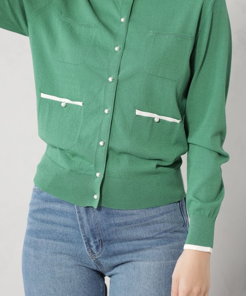 FOUND GOOD（ファウンドグッド）の「パールボタンニットカーディガン（カーディガン/ボレロ・レディース・ブラック/グリーン系5/ホワイト系5/ベージュ・S/M/L）」の19枚目の写真