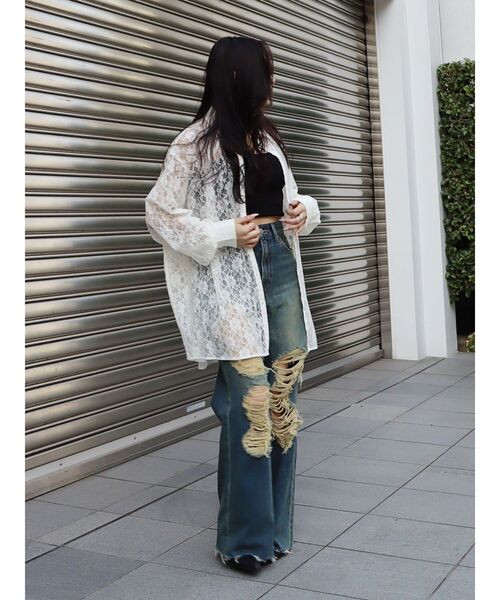 EVRIS（エヴリス）の「レースオーバーサイズシャツ（シャツ/ブラウス・レディース・ブラック/グリーン/ホワイト・FREE）」の14枚目の写真