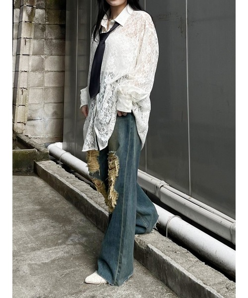 EVRIS（エヴリス）の「レースオーバーサイズシャツ（シャツ/ブラウス・レディース・ブラック/グリーン/ホワイト・FREE）」の6枚目の写真