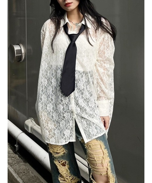 EVRIS（エヴリス）の「レースオーバーサイズシャツ（シャツ/ブラウス・レディース・ブラック/グリーン/ホワイト・FREE）」の8枚目の写真