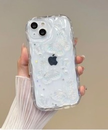 バタフライ✨名入れ♡キラキラ✨レインボー 花 イニシャル フチiPhoneケース バタフライ✨名入れ♡キラキラ✨レインボー 花 イニシャル フチ