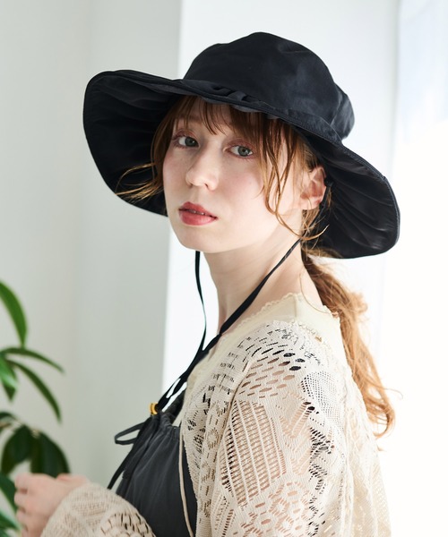 Crisp（クリスプ）の「UVコードフリルハット（ハット・レディース・ブラック/アイボリー・FREE）」の4枚目の写真