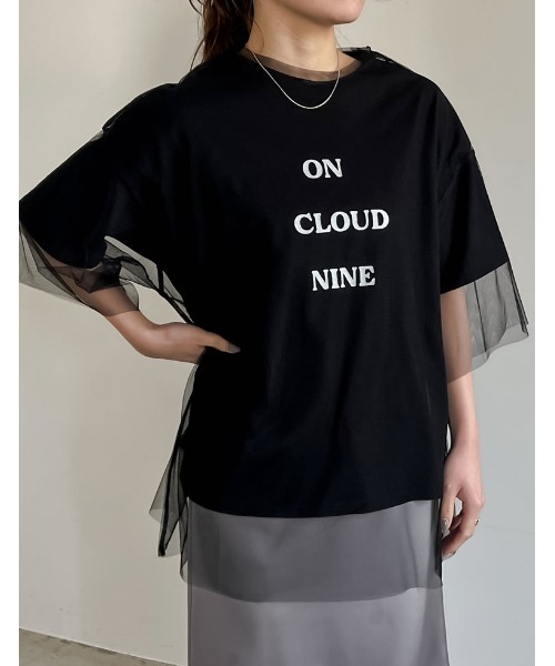 Re:EDIT（リエディ）の「[2点セット]ロゴTシャツ×チュールTシャツアンサンブル（Tシャツ/カットソー・レディース・オフホワイト/ブラック/グレー・FREE）」の5枚目の写真