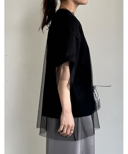 Re:EDIT（リエディ）の「[2点セット]ロゴTシャツ×チュールTシャツアンサンブル（Tシャツ/カットソー・レディース・オフホワイト/ブラック/グレー・FREE）」の6枚目の写真