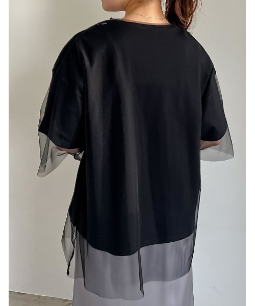 Re:EDIT（リエディ）の「[2点セット]ロゴTシャツ×チュールTシャツアンサンブル（Tシャツ/カットソー・レディース・オフホワイト/ブラック/グレー・FREE）」の7枚目の写真