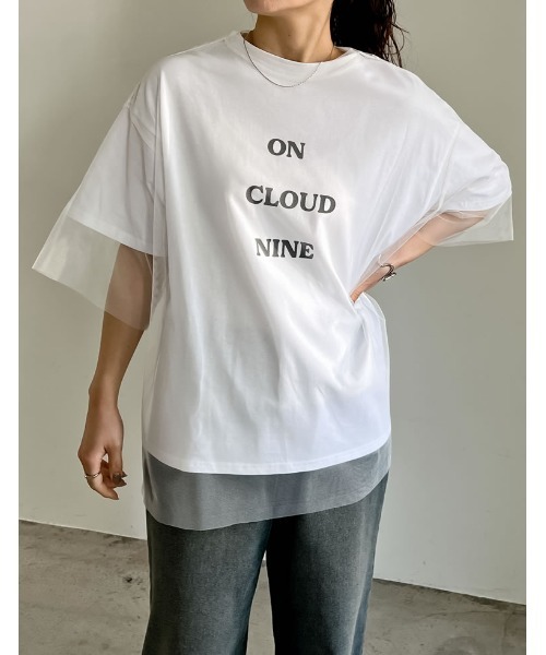 Re:EDIT（リエディ）の「[2点セット]ロゴTシャツ×チュールTシャツアンサンブル（Tシャツ/カットソー・レディース・オフホワイト/ブラック/グレー・FREE）」の10枚目の写真