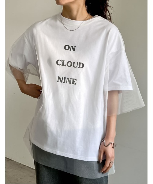 Re:EDIT（リエディ）の「[2点セット]ロゴTシャツ×チュールTシャツアンサンブル（Tシャツ/カットソー・レディース・オフホワイト/ブラック/グレー・FREE）」の11枚目の写真