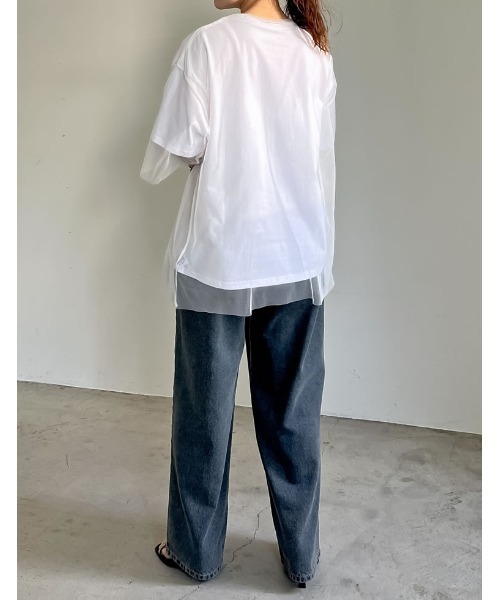 Re:EDIT（リエディ）の「[2点セット]ロゴTシャツ×チュールTシャツアンサンブル（Tシャツ/カットソー・レディース・オフホワイト/ブラック/グレー・FREE）」の12枚目の写真