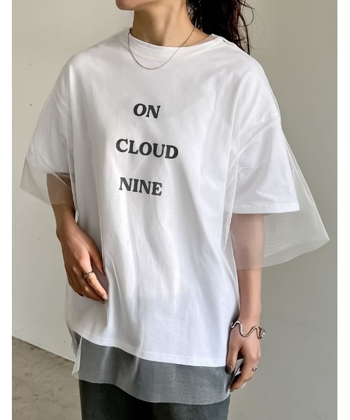 Re:EDIT（リエディ）の「[2点セット]ロゴTシャツ×チュールTシャツアンサンブル（Tシャツ/カットソー・レディース・オフホワイト/ブラック/グレー・FREE）」の13枚目の写真
