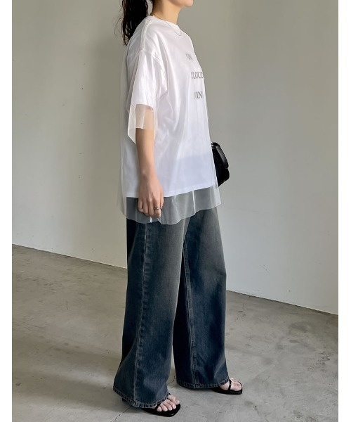 Re:EDIT（リエディ）の「[2点セット]ロゴTシャツ×チュールTシャツアンサンブル（Tシャツ/カットソー・レディース・オフホワイト/ブラック/グレー・FREE）」の14枚目の写真