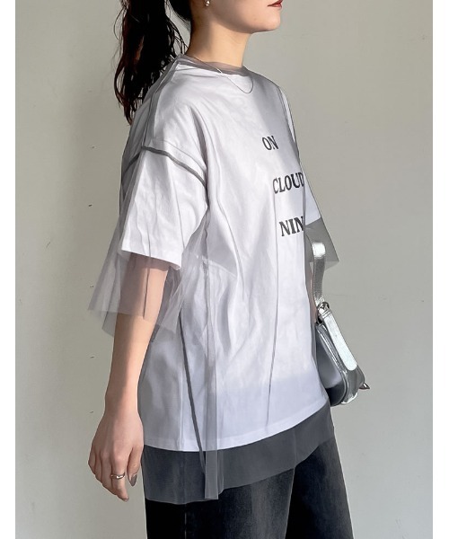 Re:EDIT（リエディ）の「[2点セット]ロゴTシャツ×チュールTシャツアンサンブル（Tシャツ/カットソー・レディース・オフホワイト/ブラック/グレー・FREE）」の19枚目の写真