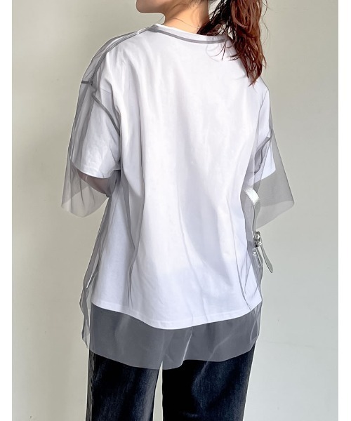Re:EDIT（リエディ）の「[2点セット]ロゴTシャツ×チュールTシャツアンサンブル（Tシャツ/カットソー・レディース・オフホワイト/ブラック/グレー・FREE）」の20枚目の写真