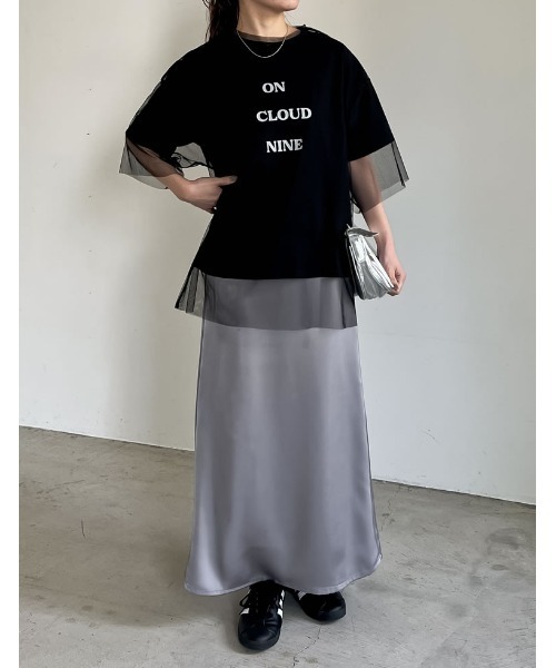 Re:EDIT（リエディ）の「[2点セット]ロゴTシャツ×チュールTシャツアンサンブル（Tシャツ/カットソー・レディース・オフホワイト/ブラック/グレー・FREE）」の4枚目の写真