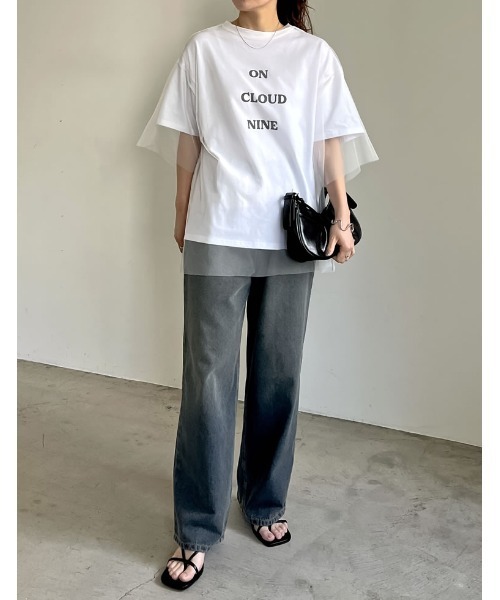 Re:EDIT（リエディ）の「[2点セット]ロゴTシャツ×チュールTシャツアンサンブル（Tシャツ/カットソー・レディース・オフホワイト/ブラック/グレー・FREE）」の9枚目の写真